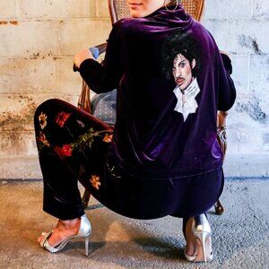 Prince - Jaclyn Smith Purple Velvet Lounge Set Hand Painted by Eric Mackey